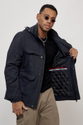 Купить Куртка спортивная мужская весенняя с капюшоном темно-синего цвета 88031TS, фото 10