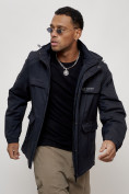 Купить Куртка спортивная мужская весенняя с капюшоном темно-синего цвета 88031TS, фото 11