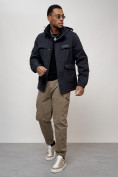 Купить Куртка спортивная мужская весенняя с капюшоном темно-синего цвета 88031TS, фото 14