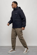 Купить Куртка спортивная мужская весенняя с капюшоном темно-синего цвета 88031TS, фото 2