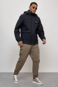 Купить Куртка спортивная мужская весенняя с капюшоном темно-синего цвета 88031TS, фото 3