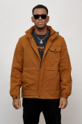 Купить Куртка спортивная мужская весенняя с капюшоном горчичного цвета 88032G