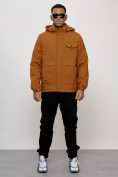 Купить Куртка спортивная мужская весенняя с капюшоном горчичного цвета 88032G, фото 12