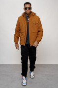Купить Куртка спортивная мужская весенняя с капюшоном горчичного цвета 88032G, фото 9