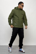 Купить Куртка спортивная мужская весенняя с капюшоном цвета хаки 88032Kh, фото 10
