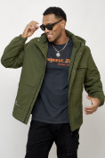 Купить Куртка спортивная мужская весенняя с капюшоном цвета хаки 88032Kh, фото 7