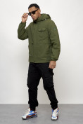 Купить Куртка спортивная мужская весенняя с капюшоном цвета хаки 88032Kh, фото 9