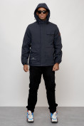 Купить Куртка спортивная мужская весенняя с капюшоном темно-синего цвета 88032TS, фото 13