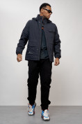 Купить Куртка спортивная мужская весенняя с капюшоном темно-синего цвета 88032TS, фото 6
