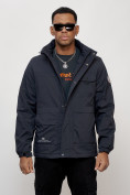 Купить Куртка спортивная мужская весенняя с капюшоном темно-синего цвета 88032TS, фото 9