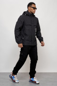 Купить Куртка спортивная мужская весенняя с капюшоном черного цвета 88033Ch, фото 3