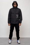 Купить Куртка спортивная мужская весенняя с капюшоном черного цвета 88033Ch, фото 5