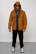 Купить Куртка спортивная мужская весенняя с капюшоном горчичного цвета 88033G, фото 10