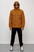 Купить Куртка спортивная мужская весенняя с капюшоном горчичного цвета 88033G, фото 12