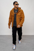 Купить Куртка спортивная мужская весенняя с капюшоном горчичного цвета 88033G, фото 9