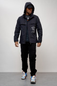Купить Куртка спортивная мужская весенняя с капюшоном темно-синего цвета 88033TS, фото 14