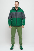 Купить Куртка спортивная мужская с капюшоном зеленого цвета 8808Z