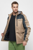 Купить Куртка спортивная мужская с капюшоном бежевого цвета 8816B, фото 18