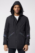 Купить Куртка мужская удлиненная с капюшоном черного цвета 88611Ch, фото 8
