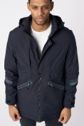 Купить Куртка мужская удлиненная с капюшоном темно-синего цвета 88611TS, фото 2