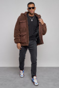 Купить Плюшевая куртка мужская с капюшоном молодежная коричневого цвета 88636K, фото 10