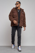 Купить Плюшевая куртка мужская с капюшоном молодежная коричневого цвета 88636K, фото 11