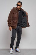 Купить Плюшевая куртка мужская с капюшоном молодежная коричневого цвета 88636K, фото 12