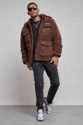 Купить Плюшевая куртка мужская с капюшоном молодежная коричневого цвета 88636K, фото 13
