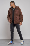 Купить Плюшевая куртка мужская с капюшоном молодежная коричневого цвета 88636K, фото 2