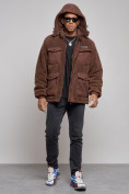 Купить Плюшевая куртка мужская с капюшоном молодежная коричневого цвета 88636K, фото 5