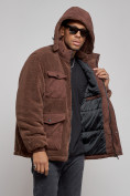 Купить Плюшевая куртка мужская с капюшоном молодежная коричневого цвета 88636K, фото 6