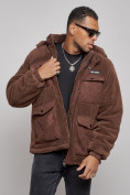 Купить Плюшевая куртка мужская с капюшоном молодежная коричневого цвета 88636K, фото 7