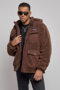 Купить Плюшевая куртка мужская с капюшоном молодежная коричневого цвета 88636K, фото 8