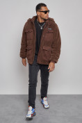 Купить Плюшевая куртка мужская с капюшоном молодежная коричневого цвета 88636K, фото 9