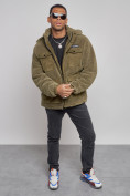 Купить Плюшевая куртка мужская с капюшоном молодежная цвета хаки 88636Kh, фото 10