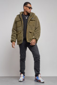 Купить Плюшевая куртка мужская с капюшоном молодежная цвета хаки 88636Kh, фото 11