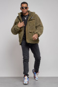 Купить Плюшевая куртка мужская с капюшоном молодежная цвета хаки 88636Kh, фото 12
