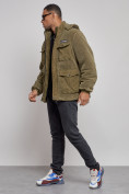 Купить Плюшевая куртка мужская с капюшоном молодежная цвета хаки 88636Kh, фото 2