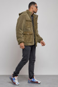 Купить Плюшевая куртка мужская с капюшоном молодежная цвета хаки 88636Kh, фото 3