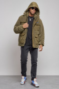 Купить Плюшевая куртка мужская с капюшоном молодежная цвета хаки 88636Kh, фото 5