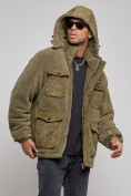 Купить Плюшевая куртка мужская с капюшоном молодежная цвета хаки 88636Kh, фото 6