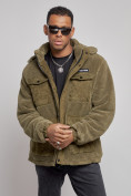 Купить Плюшевая куртка мужская с капюшоном молодежная цвета хаки 88636Kh, фото 8