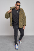 Купить Плюшевая куртка мужская с капюшоном молодежная цвета хаки 88636Kh, фото 9