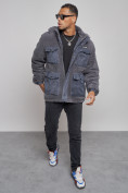 Купить Плюшевая куртка мужская с капюшоном молодежная серого цвета 88636Sr, фото 10