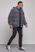 Купить Плюшевая куртка мужская с капюшоном молодежная серого цвета 88636Sr, фото 3