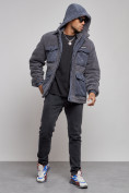 Купить Плюшевая куртка мужская с капюшоном молодежная серого цвета 88636Sr, фото 5