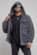 Купить Плюшевая куртка мужская с капюшоном молодежная серого цвета 88636Sr, фото 6