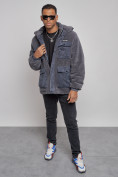 Купить Плюшевая куртка мужская с капюшоном молодежная серого цвета 88636Sr, фото 9