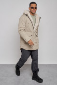 Купить Парка мужская зимняя удлиненная с мехом бежевого цвета 88752B, фото 10