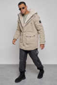 Купить Парка мужская зимняя удлиненная с мехом бежевого цвета 88752B, фото 11